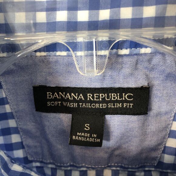 Banana Republic Men's Soft-Wash Tailored Slim-Fit Gingham Button-Down Shirt S - Picture 2 of 7